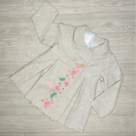 Nwt cotton kids wool / cotton blend button long sleeve embroidered jacket / coat